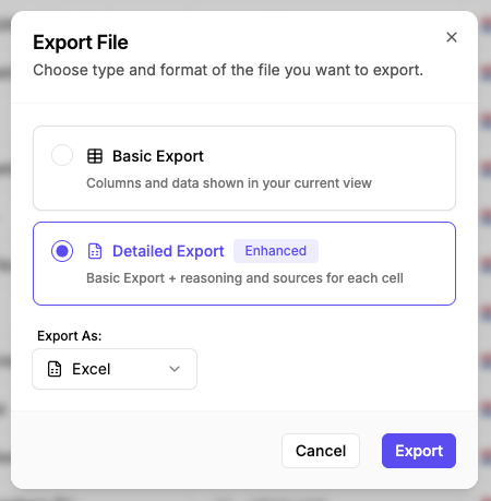 Export Modal Interface