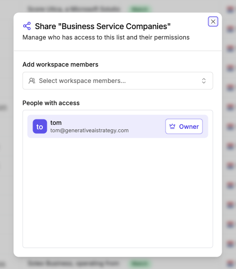 Sharing popup interface